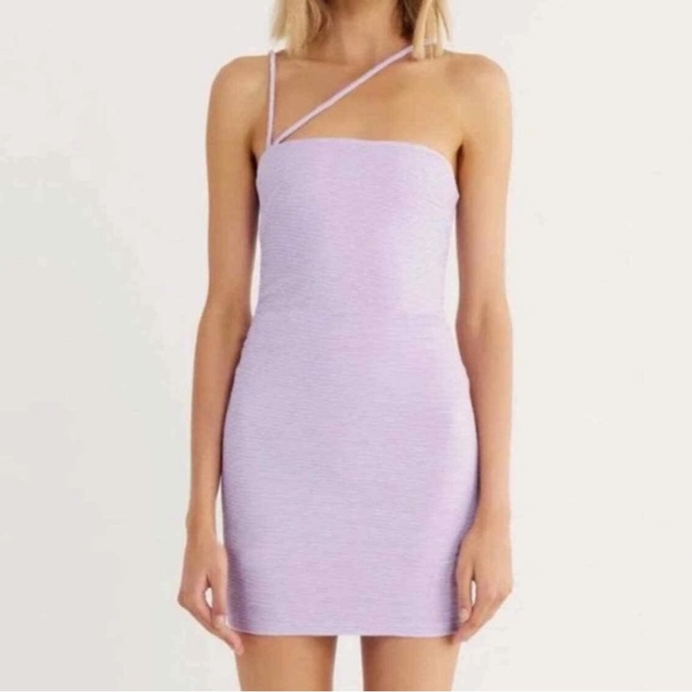 Rumer Penelope One Shoulder Ribbed Mini Dress Lilac Bodycon Size Large New